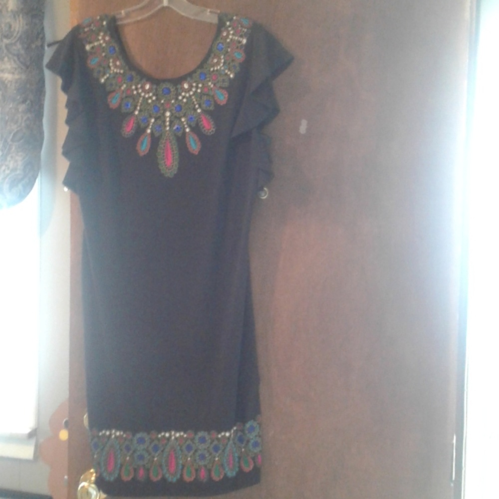 dress.   little black dress.  ruffled sleeves.